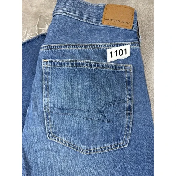 American Eagle Jeans Womens 6 Med/dark Blue Denim Low-Rise Baggy Flare Raw Hem - Picture 16 of 16